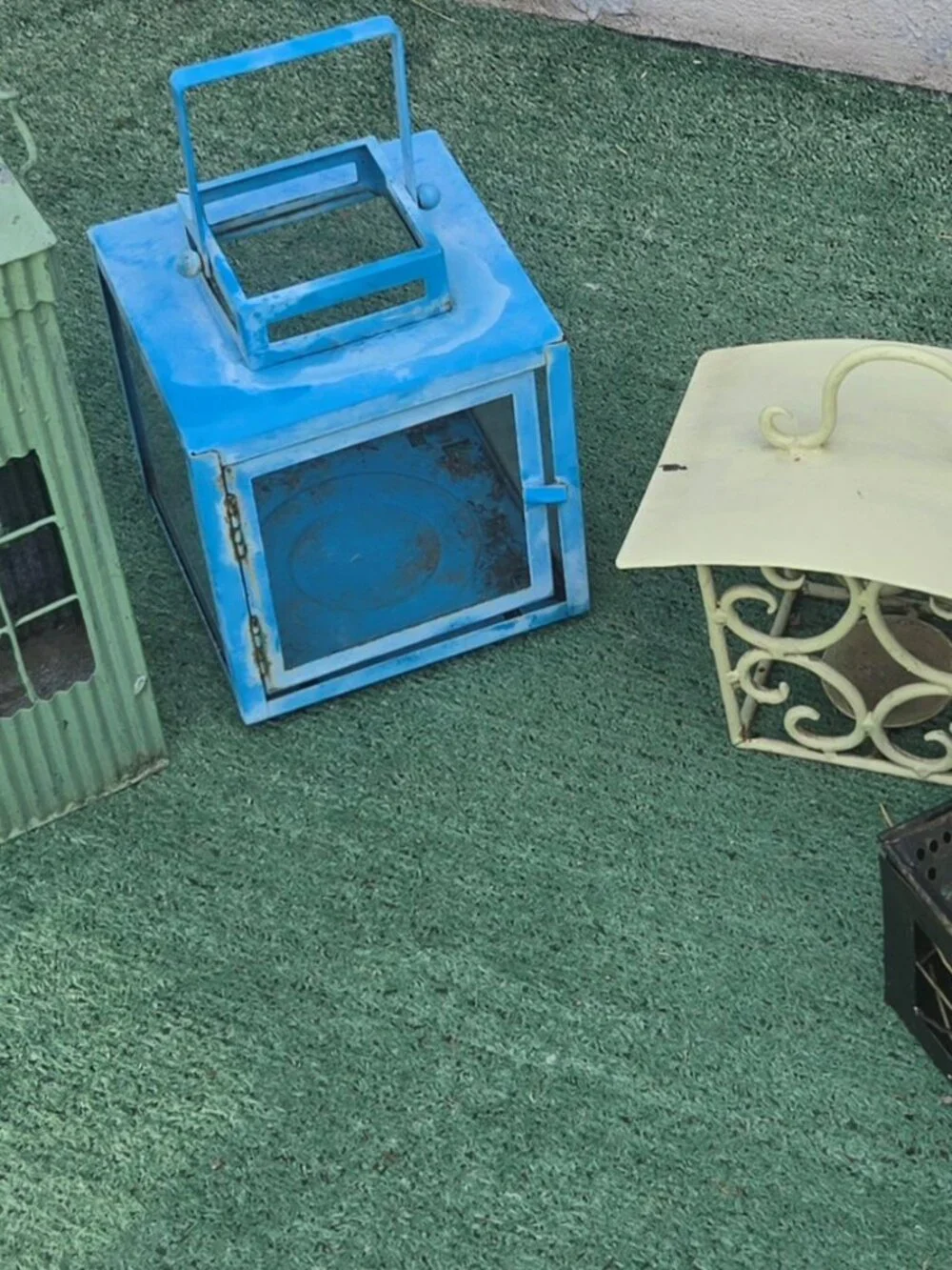 Cottagecore/Farmhouse Style Collection of Rustic Metal Lanterns (Four in Set)